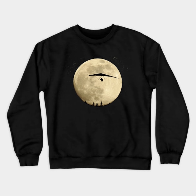 Hang gliding full moon at night flight with stars Crewneck Sweatshirt by BurunduXX-Factory
